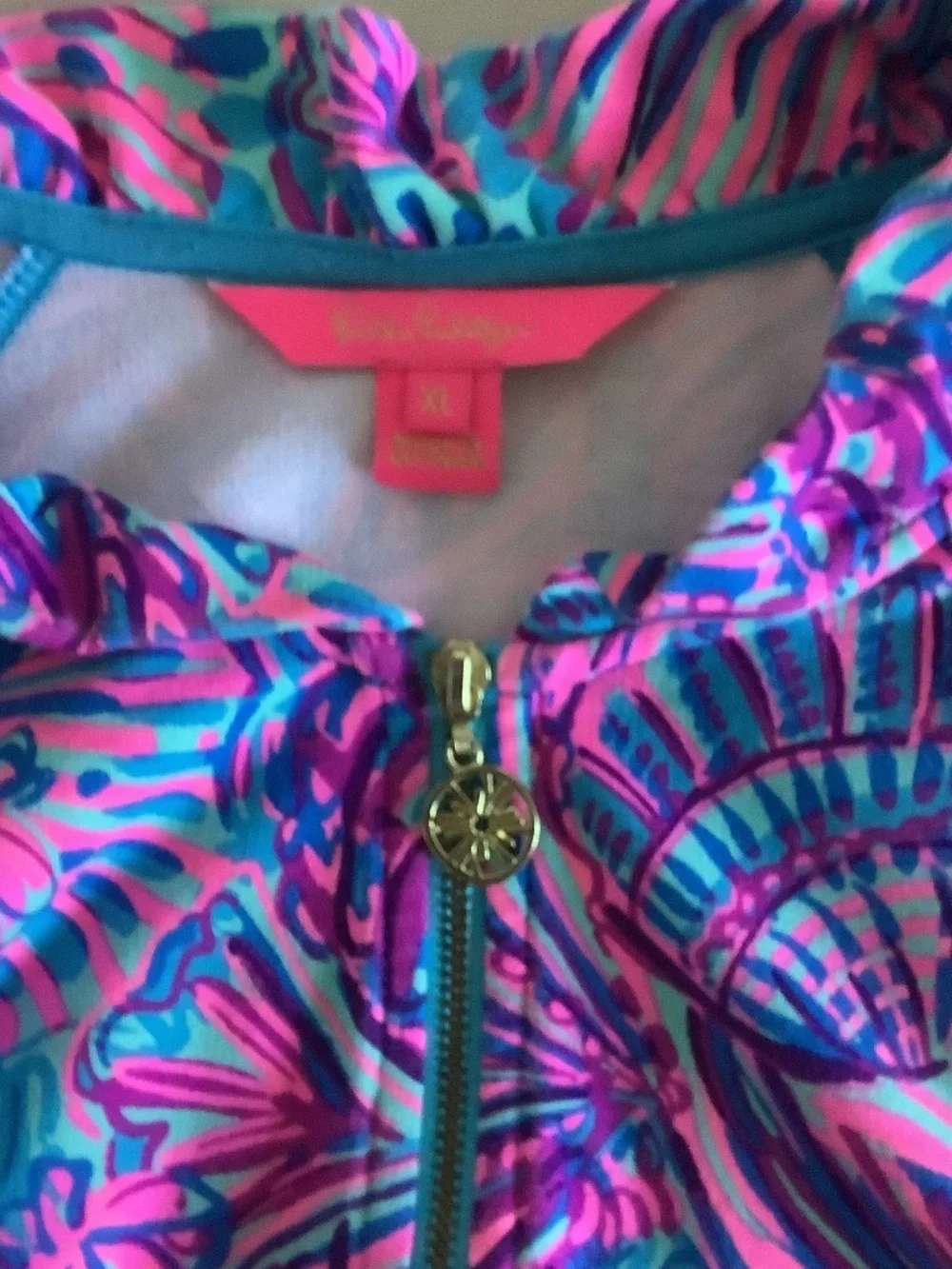 Lilly Pulitzer Skipper Ruffle Popover in Turquoise Oasis Shelleidoscope Sz XL - Picture 4 of 6
